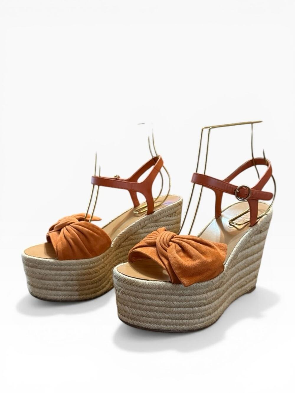 Valentino Garavani Tropical Bow Suede Espadrille Wedge Platform Sandals EU 36.5